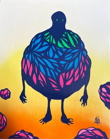 Embellished Silk Screen Print on wood by Attaboy #17