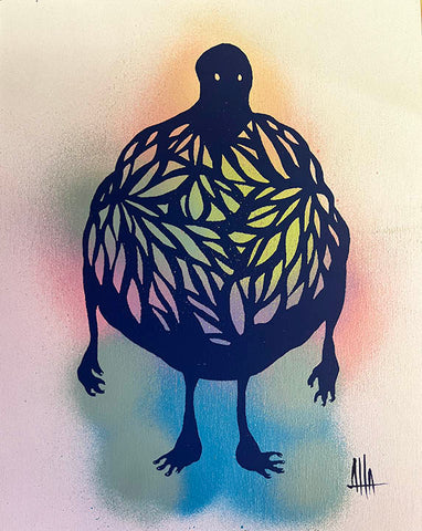 Embellished Silk Screen Print on wood by Attaboy #34