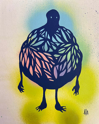 Embellished Silk Screen Print on wood by Attaboy #37