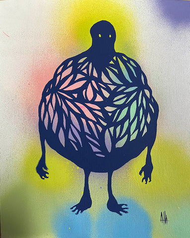 Embellished Silk Screen Print on wood by Attaboy #49