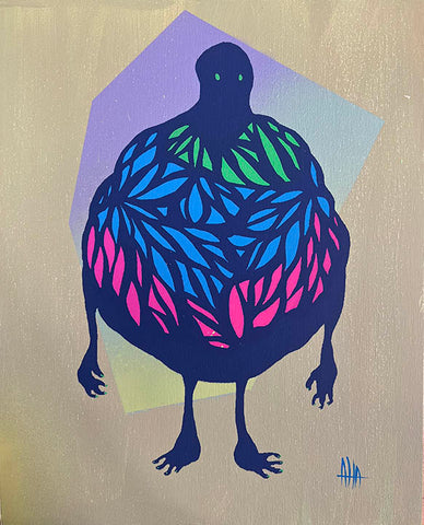 Embellished Silk Screen Print on wood by Attaboy #81